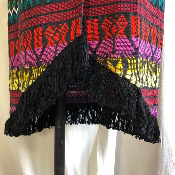 Vintage 80s/90s Woven Ethnic Cinched High Waist Fringe Hem Pencil Midi Skirt - Picture 4 of 8
